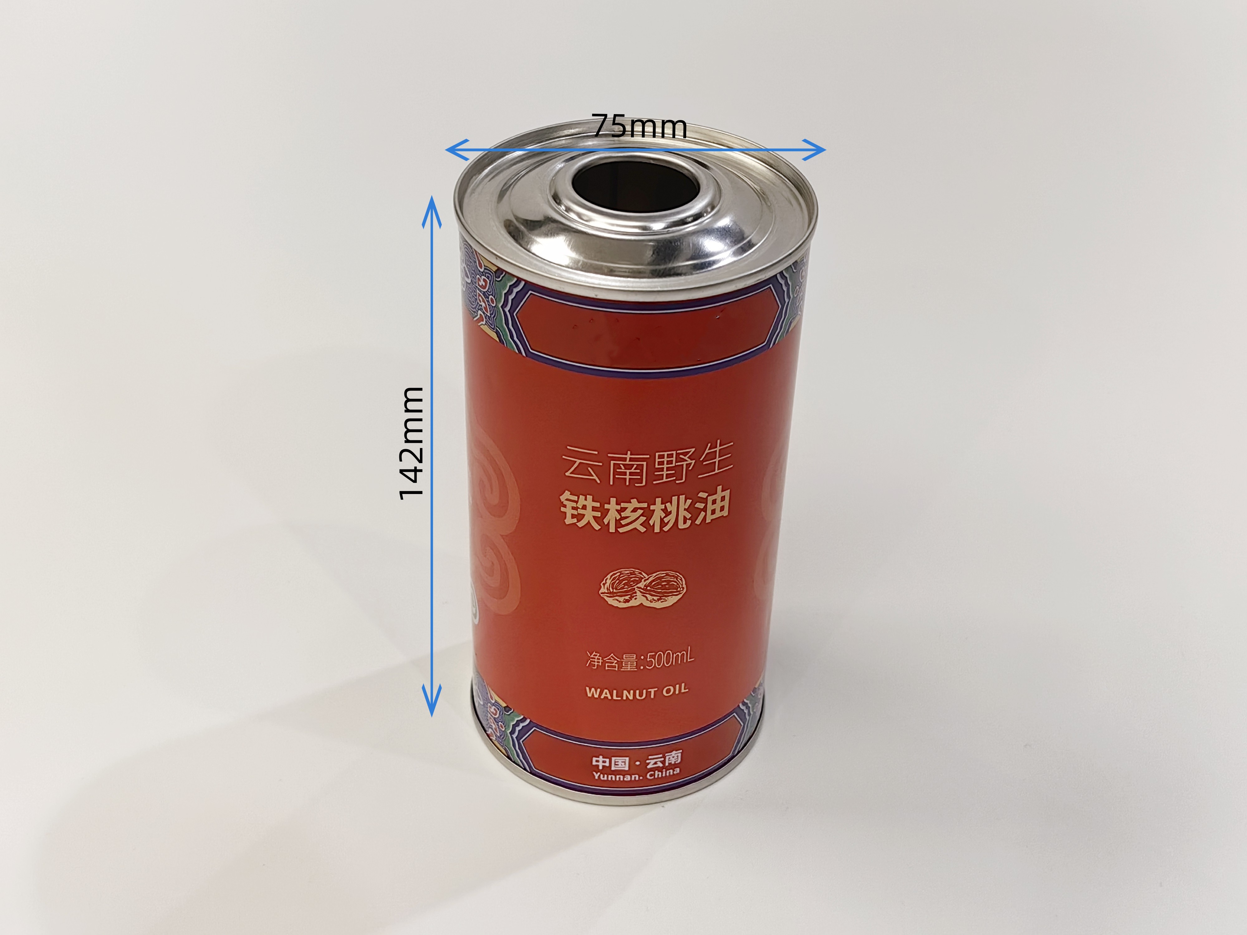 云南有機(jī)核桃油鐵罐 400ML磨砂效果圓形鐵罐